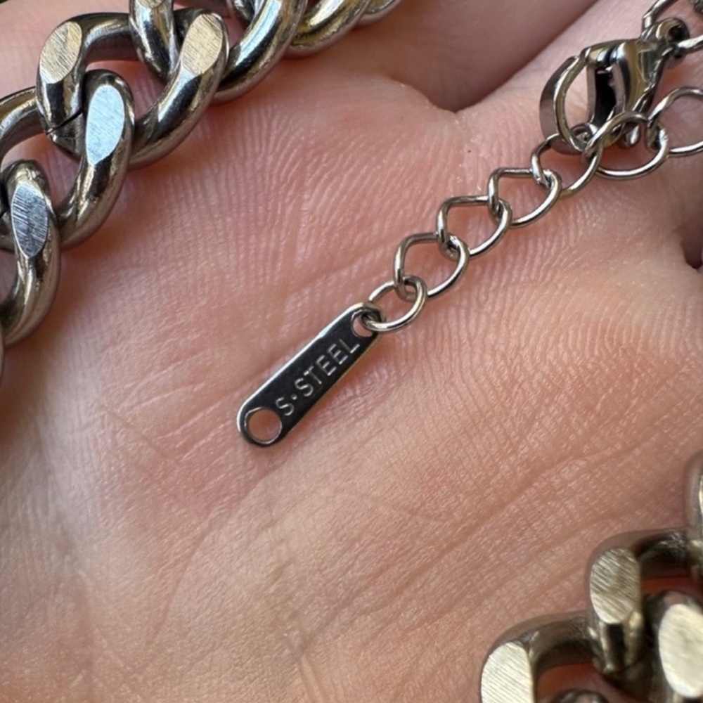 Silver Pearl Statement Chain Necklace Cuban Link - Picture 3 of 6